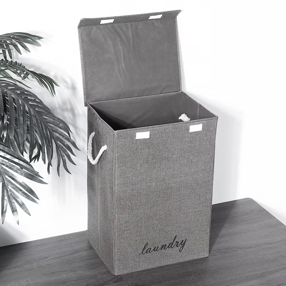 Linen Foldable Laundry Basket Clothes Storage Bag with Lid