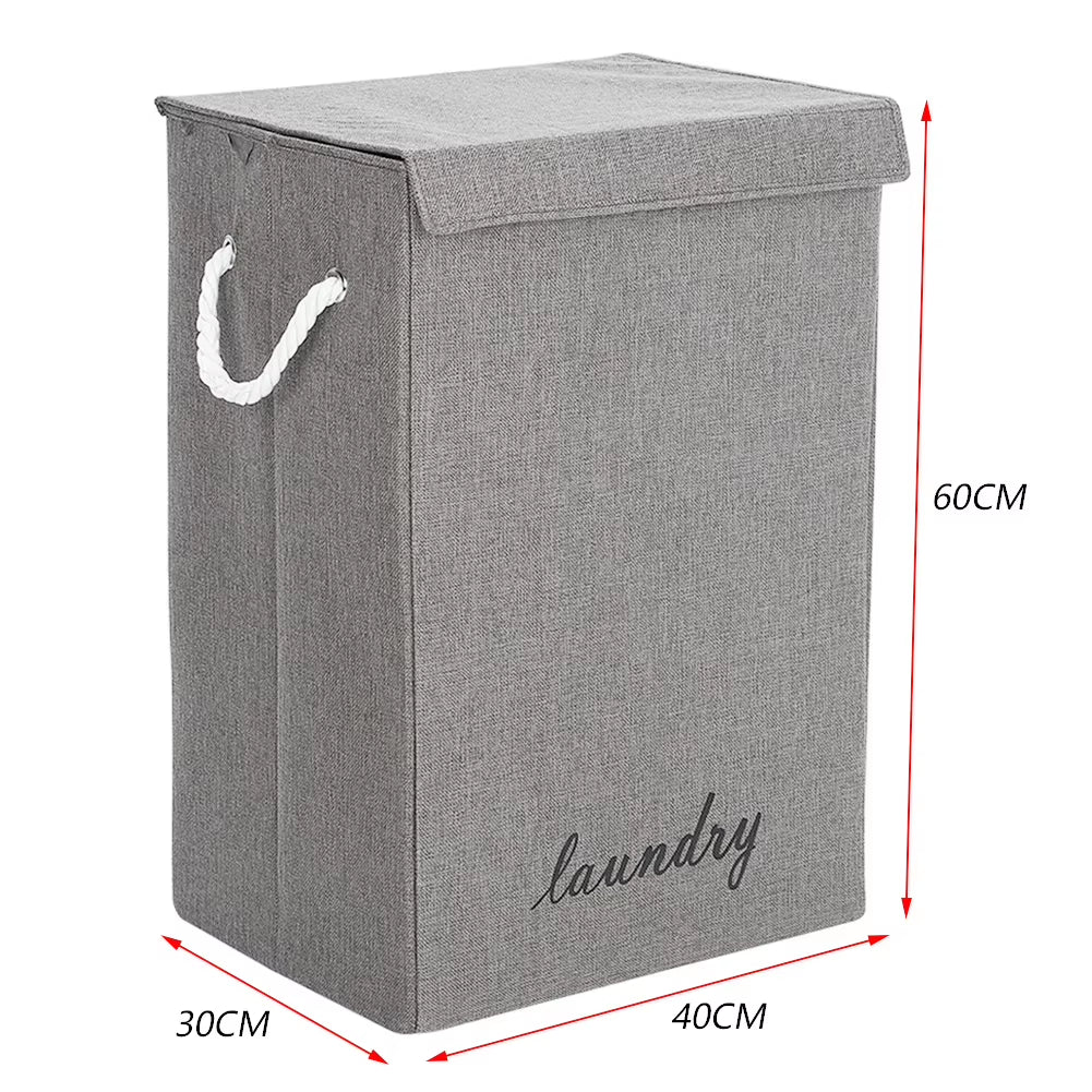 Linen Foldable Laundry Basket Clothes Storage Bag with Lid