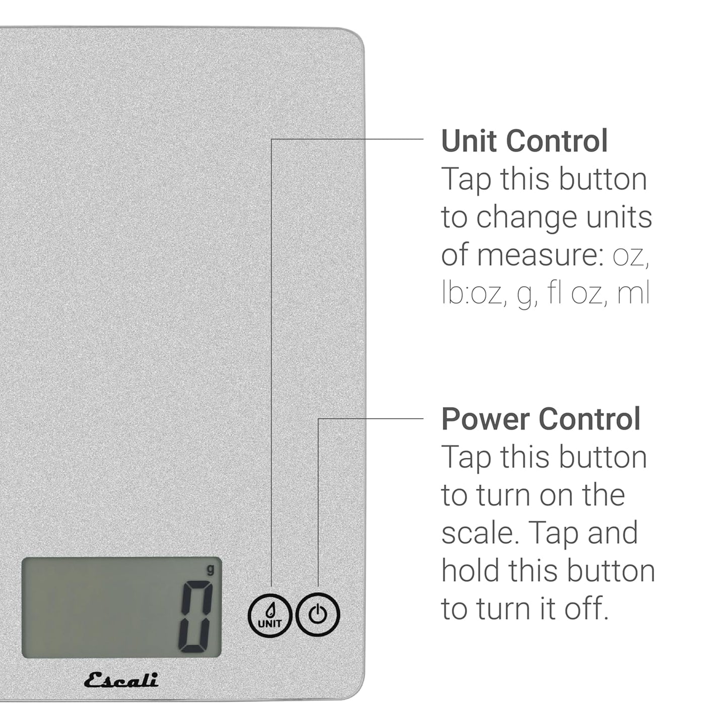 Arti Glass Food Scale Digital Countertop Kitchen, Baking and Cooking Scale with Nutrition and Calorie Counter, 15-Pound Capacity, 9" X 6.5" X .75", Shiny Silver