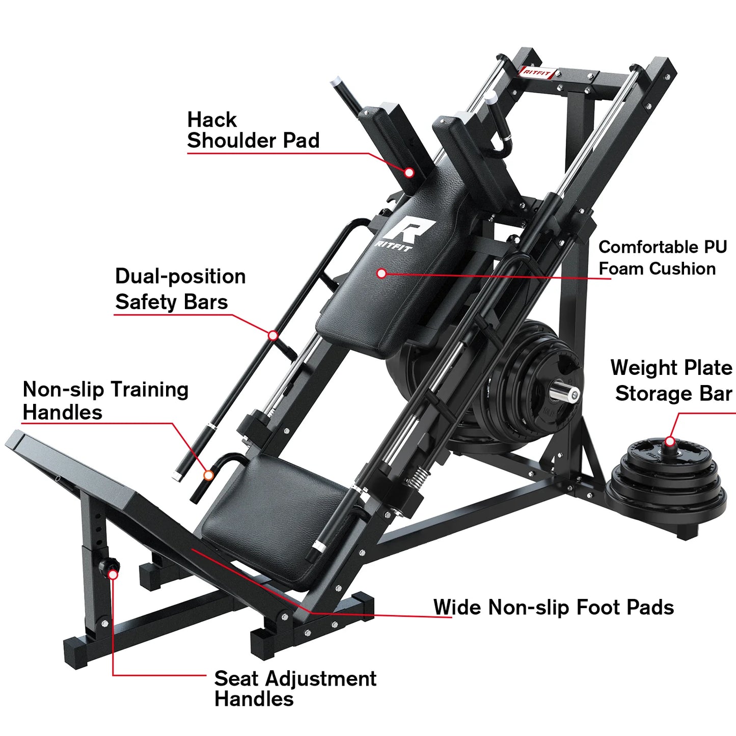 BLP01 45 Degree 3-In-1 Leg Press Hack Squat and Calf Raise Machine