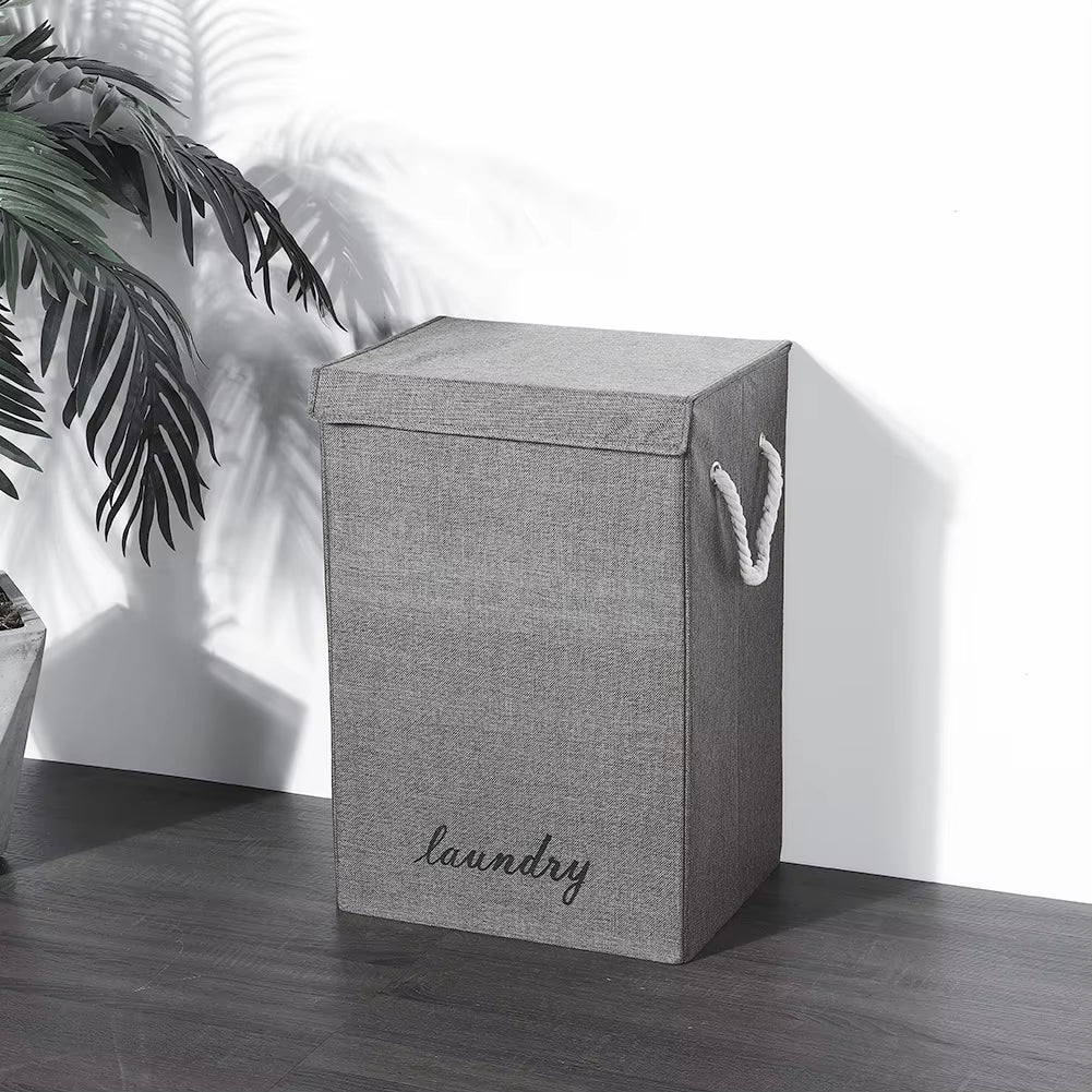 Linen Foldable Laundry Basket Clothes Storage Bag with Lid