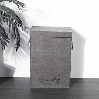 Linen Foldable Laundry Basket Clothes Storage Bag with Lid